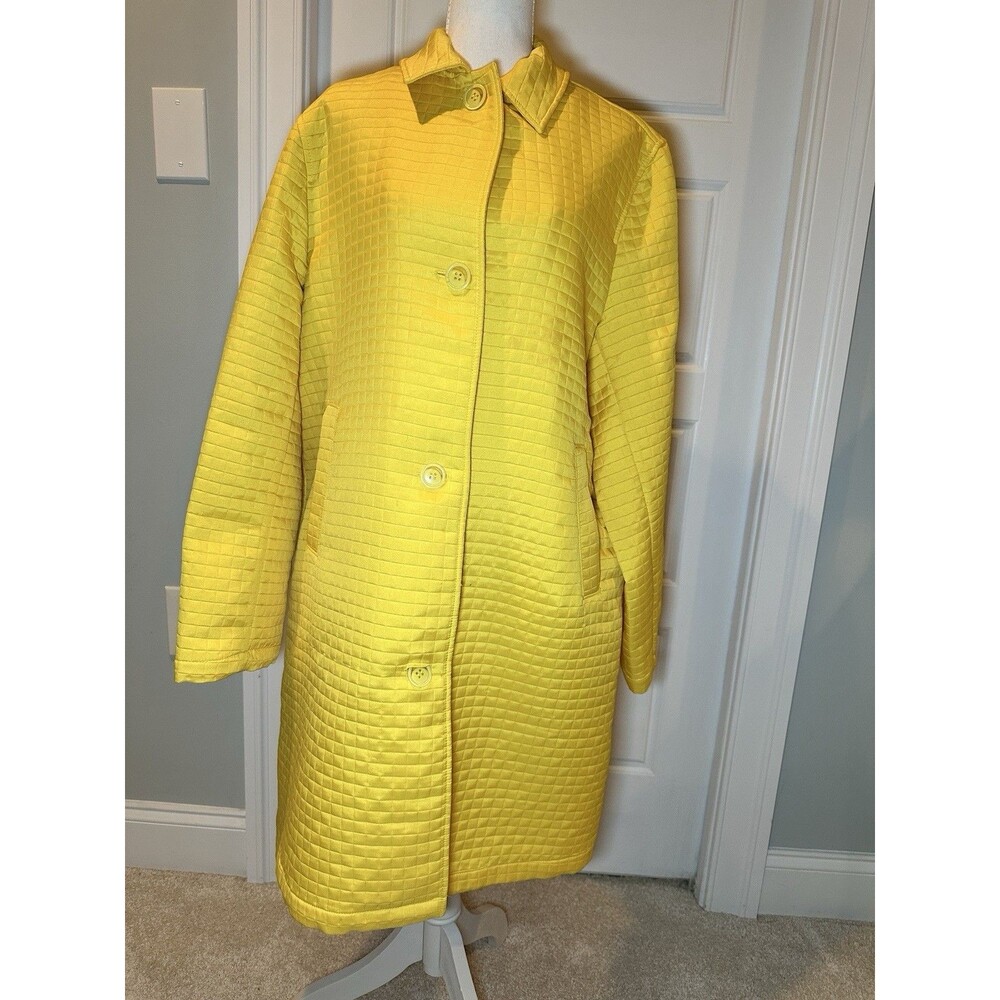 Harve Benard Quilted Coat Women Size 16 Vintage Yellow Grid Textured Long Jacket - Picture 2 of 11